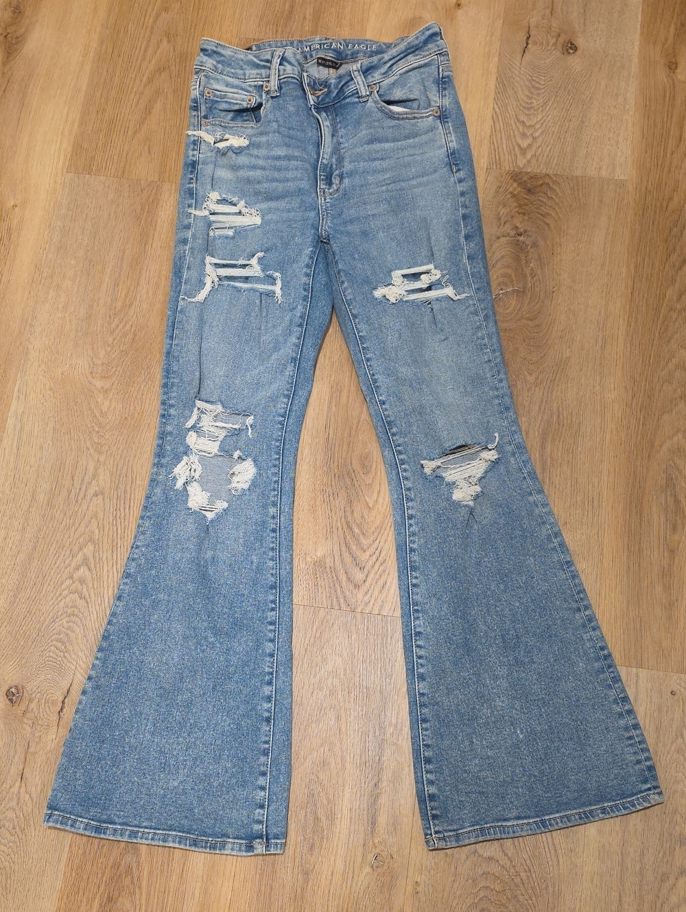 American Eagle Outfitters Light Blue Ripped Flare Jeans